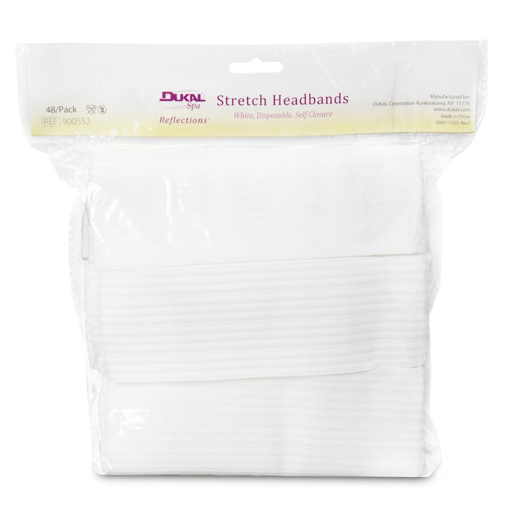 Dukal Spa Reflections White Stretch Headbands 48 count