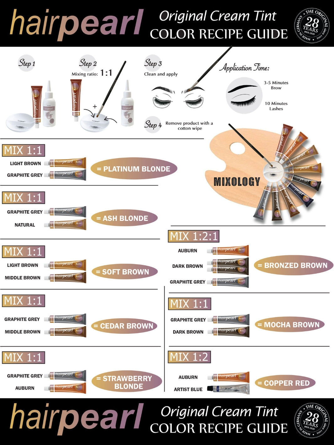 Hairpearl Eyelash Eyebrow Cream Tint Color Mixing Guide