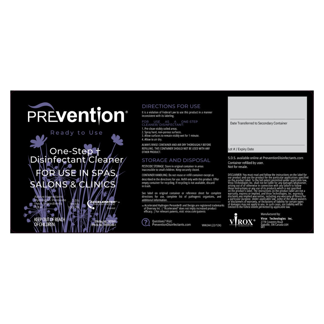 Prevention Disinfectant Ready to Use Bottle Label