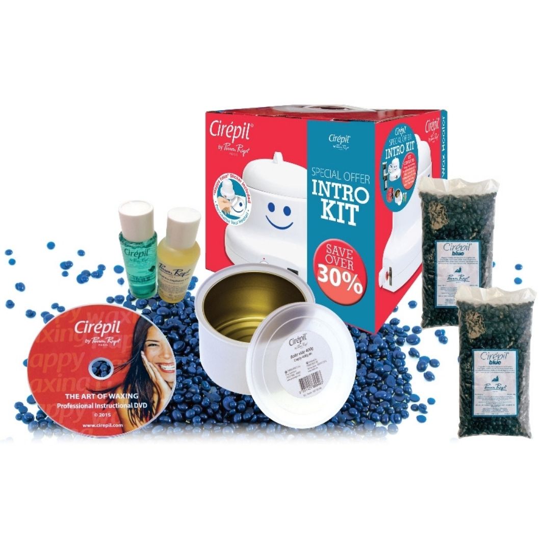 Cirepil Intro Kit with Wax Heater, 400g Blue Hard Wax Beads, Empty Tin, Waxing DVD, Samples